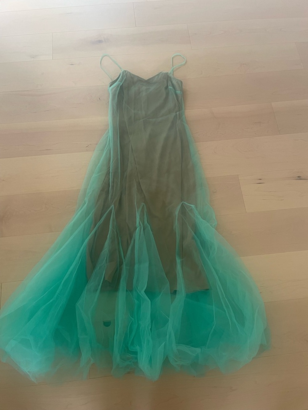 Hutch Aqua Tulle Overlay Prom Gown